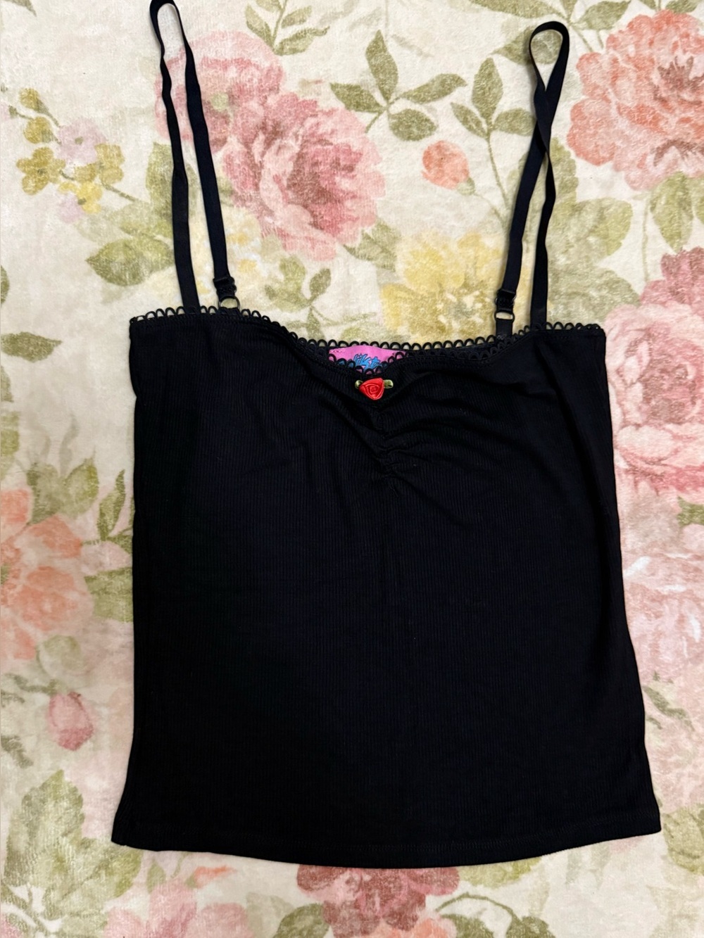 Edikted Rose Embellished Ribbed Tank Top
